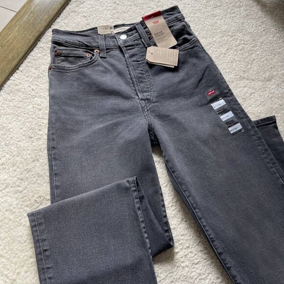 NWT Levi's Ribcage Straight Full Length High Rise Grey Wash Jeans Size 27/32 - Picture 3 of 14